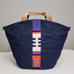 EXCELLENT PARKER THATCH KIKI DENIM TOTE BAG WITH GEO BEADED STRIPE